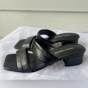 Marc Fisher Yori Croc Embossed Slip On Slide Square Toe Heeled Sandals
Black 6.5